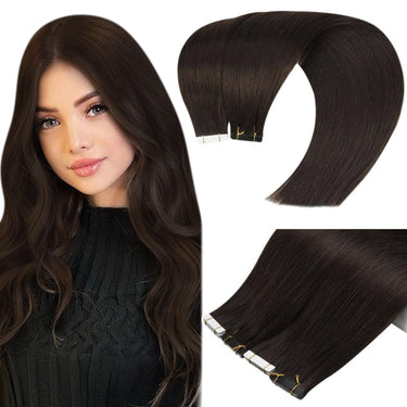 [Virgin Hair] Seamless Tape In Hair Extensions Darkest Brown #2| LaaVoo