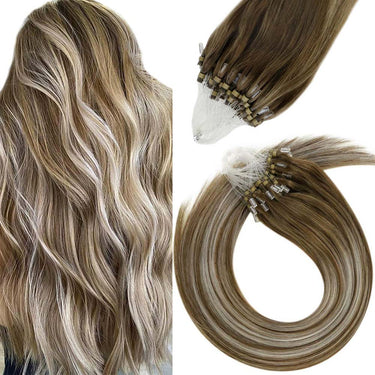 balayage brown with blonde micro link hair extensions silk straight