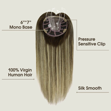 [Cheveux vierges] 15,2 x 17,8 cm Topper Cheveux vierges Balayage Marron avec Blonde #4/27/4 | LaaVoo 