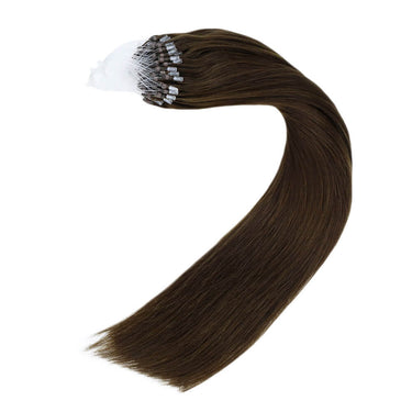 brown micro link hair extensions remy hair silk straight