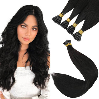 [ Cheveux vierges] I Tip Protéine de kératine Extensions de cheveux humains sains Jet Black # 1 | LaaVoo