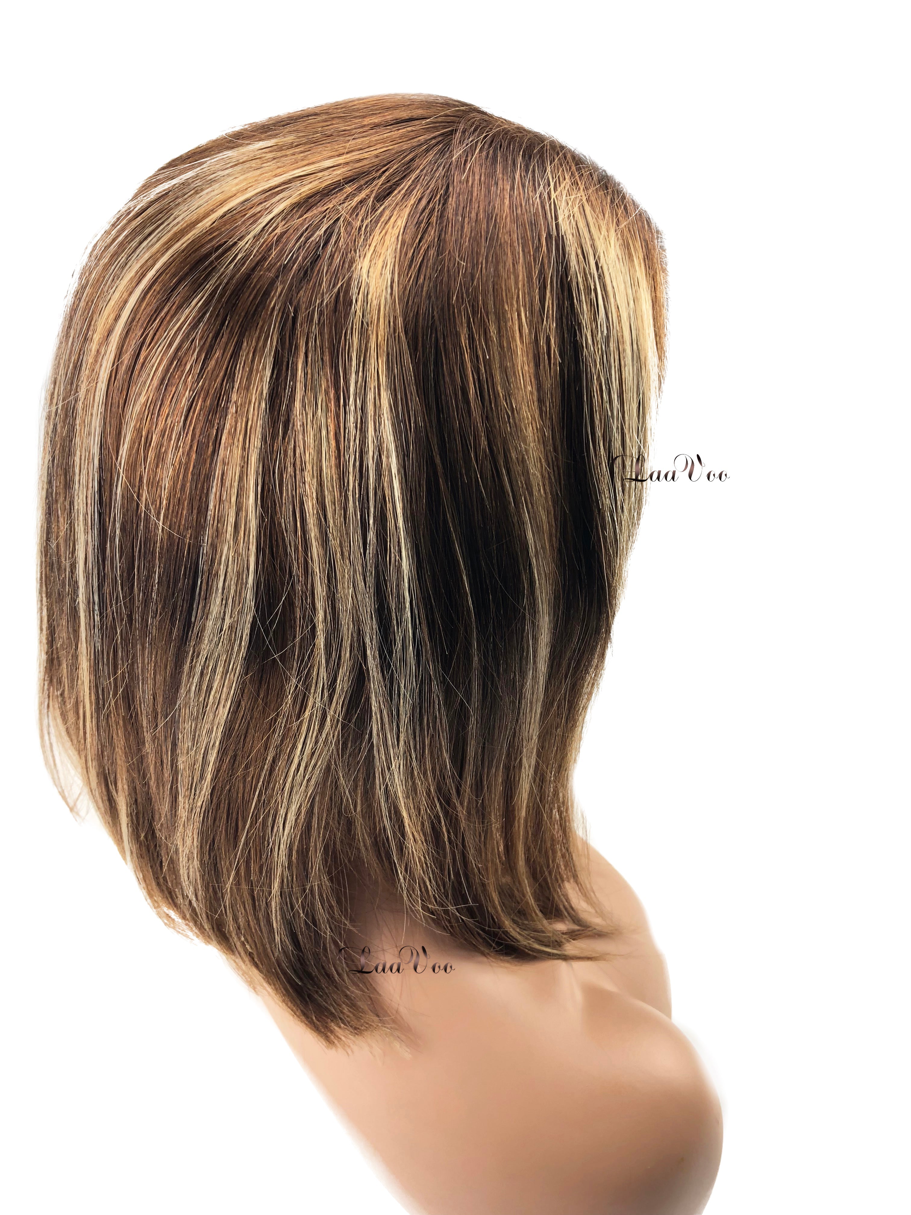 Lace Front Bob Wig Dark Brown Highlighted Caramel Blonde 130% Density Straight Free Part P4/27 - LaaVoo