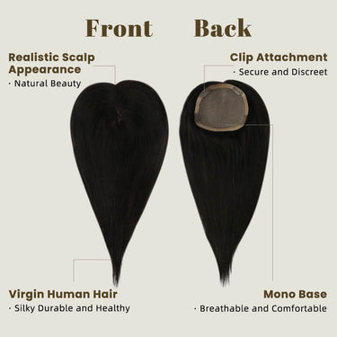12,7 x 12,7 cm Remy Echthaar Topper für Frauen Haarausfall aus Schwarz #1B| LaaVoo 