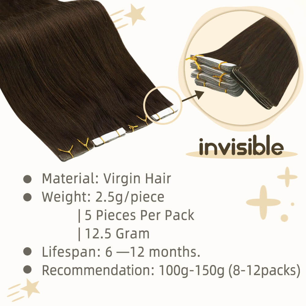 invisble tape in hair dark brown