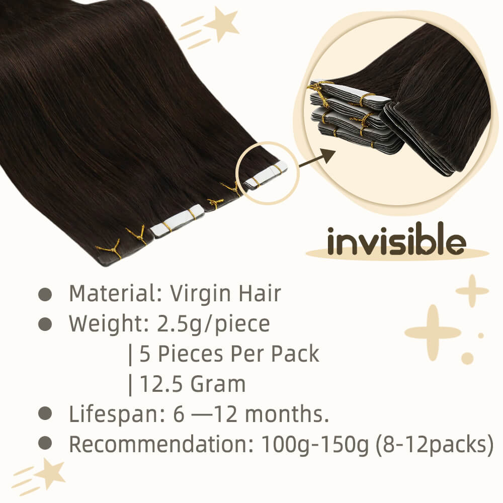 invisible tape in hair extensions darkest brown