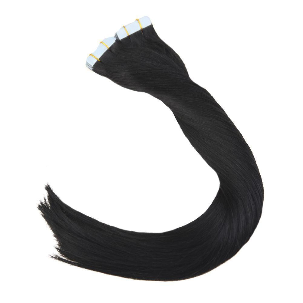 invisible tape ins jet black human hair extensions
