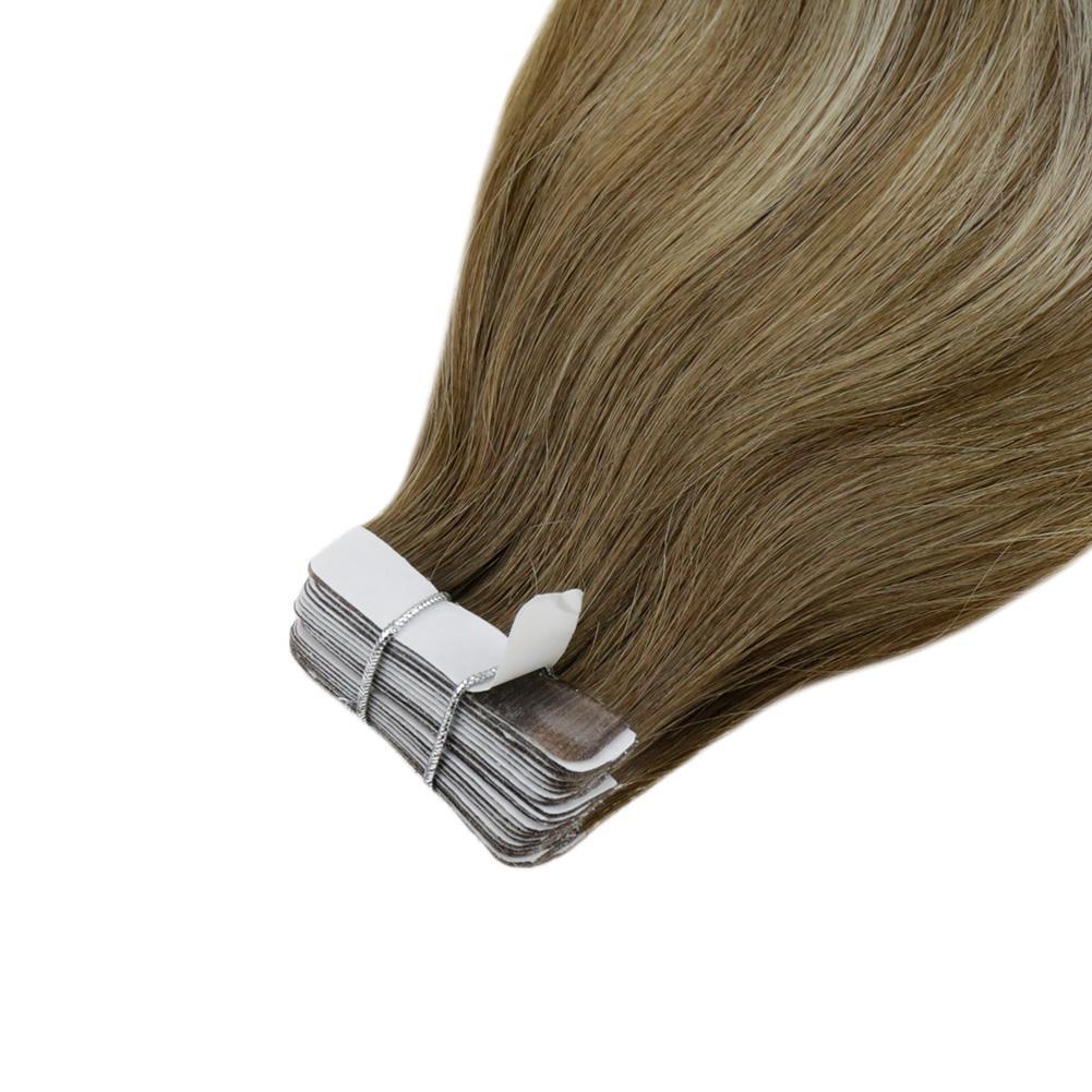 tape in hair extensions balayage light brown mixed platnum blonde remy human hair