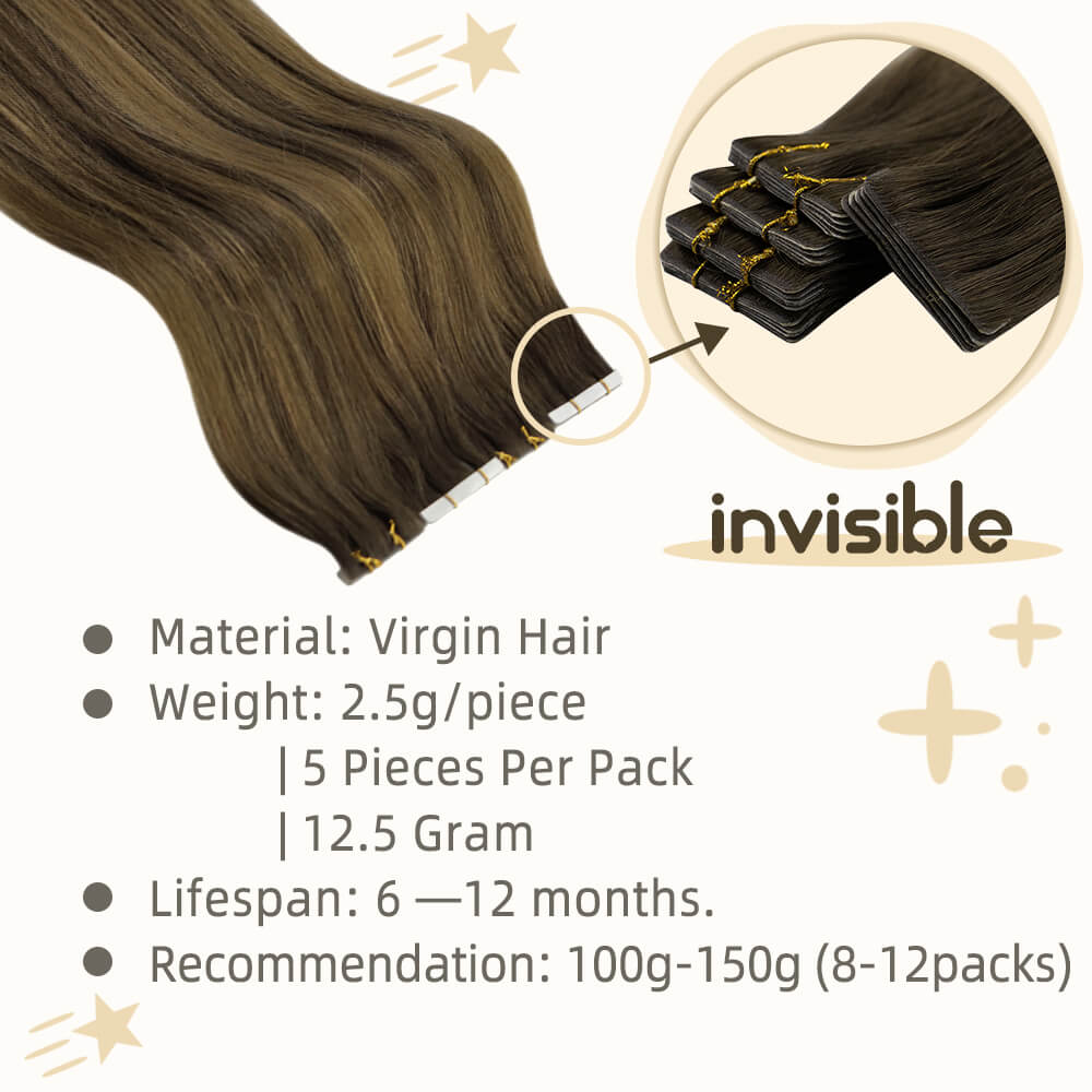 tape in hair extensions balayage darkest brown with light brown