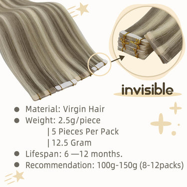 invisible tape in hair extensions highlight brown with blonde