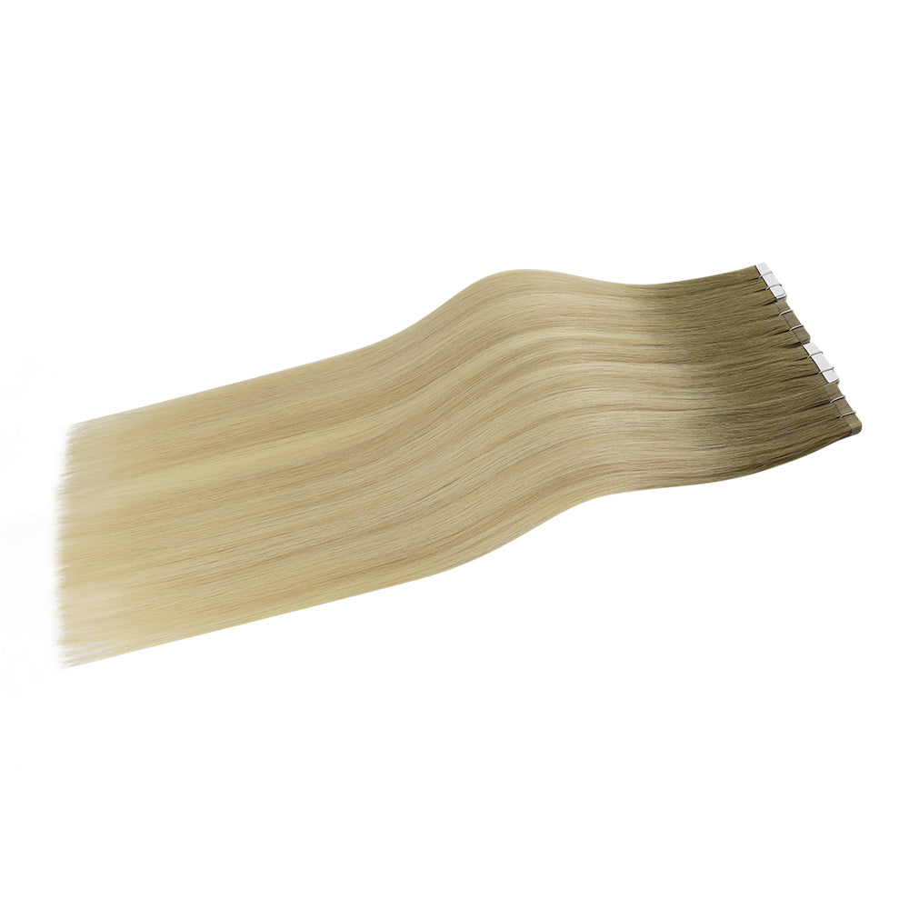 virgin tape in hair balayage brown mixed blonde