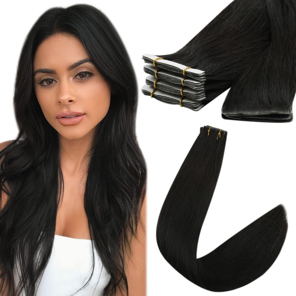 invisible tape in hair extensions silky smooth jet black