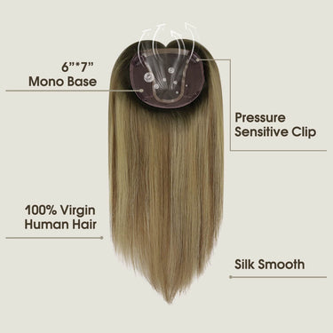 [Virgin Hair] 6"*7" Hair Topper Straight Balayage Brown With Blonde #2/6/18| LaaVoo