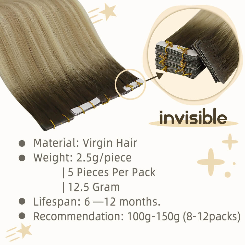 injection tape in hair extensions balayage darkest brown with blonde