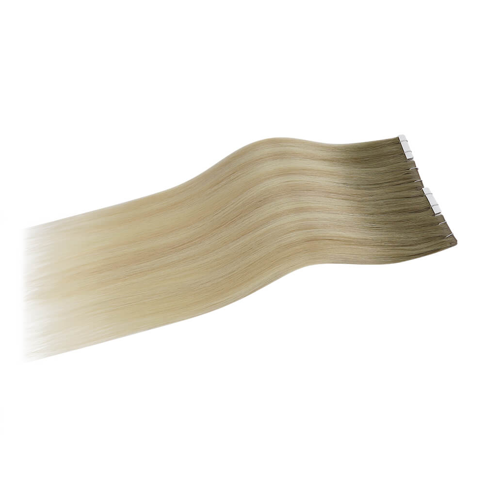 silk straight tape ins balayage brown to blonde
