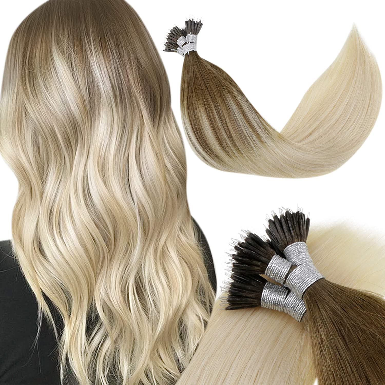 nano ring hair extensions balayage brown with blonde