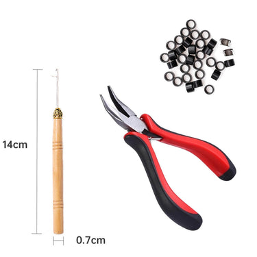 Hair Extensions Accessories Kit Hair Extension Pliers*1+200 Micro Beads+Pulling Needle*1