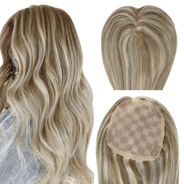 women hair topper remy hair highlight brown with blonde