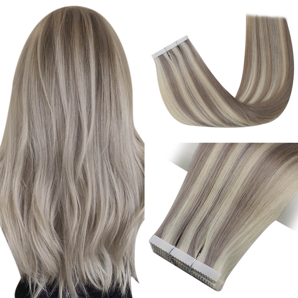 Injection seamless tape in healthy straight virgin human hair