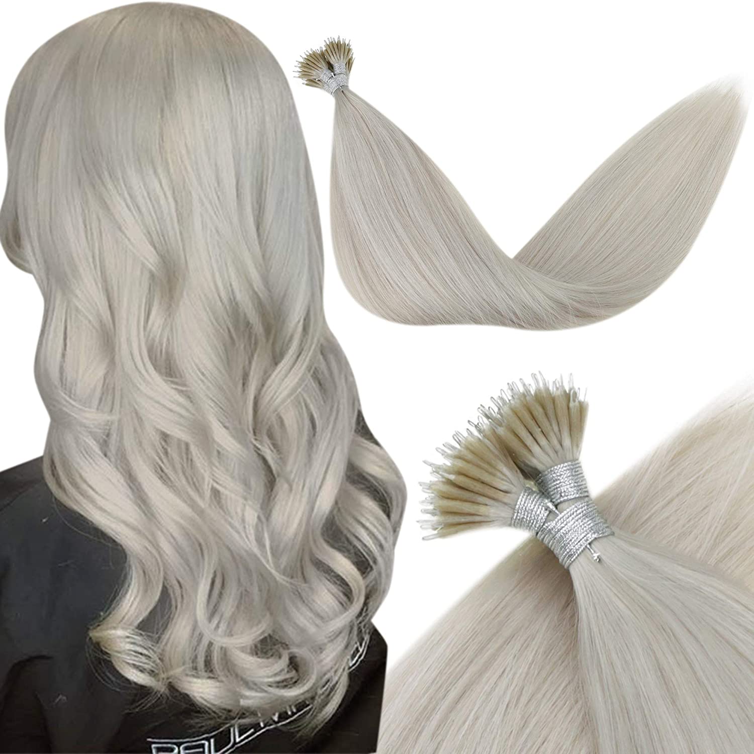 pre bonded cold fusion hair extensions nano ring hair platinum blonde