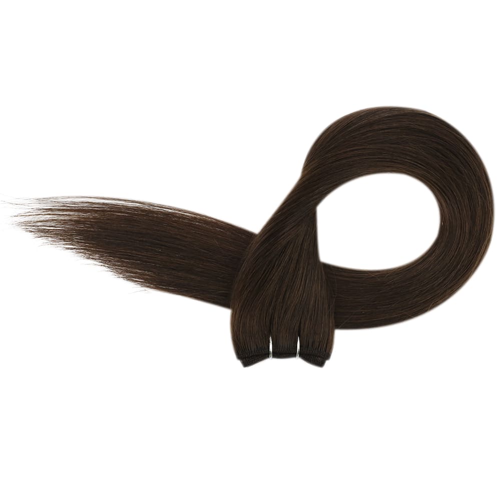 virgin machine hair weft extensions dark brown