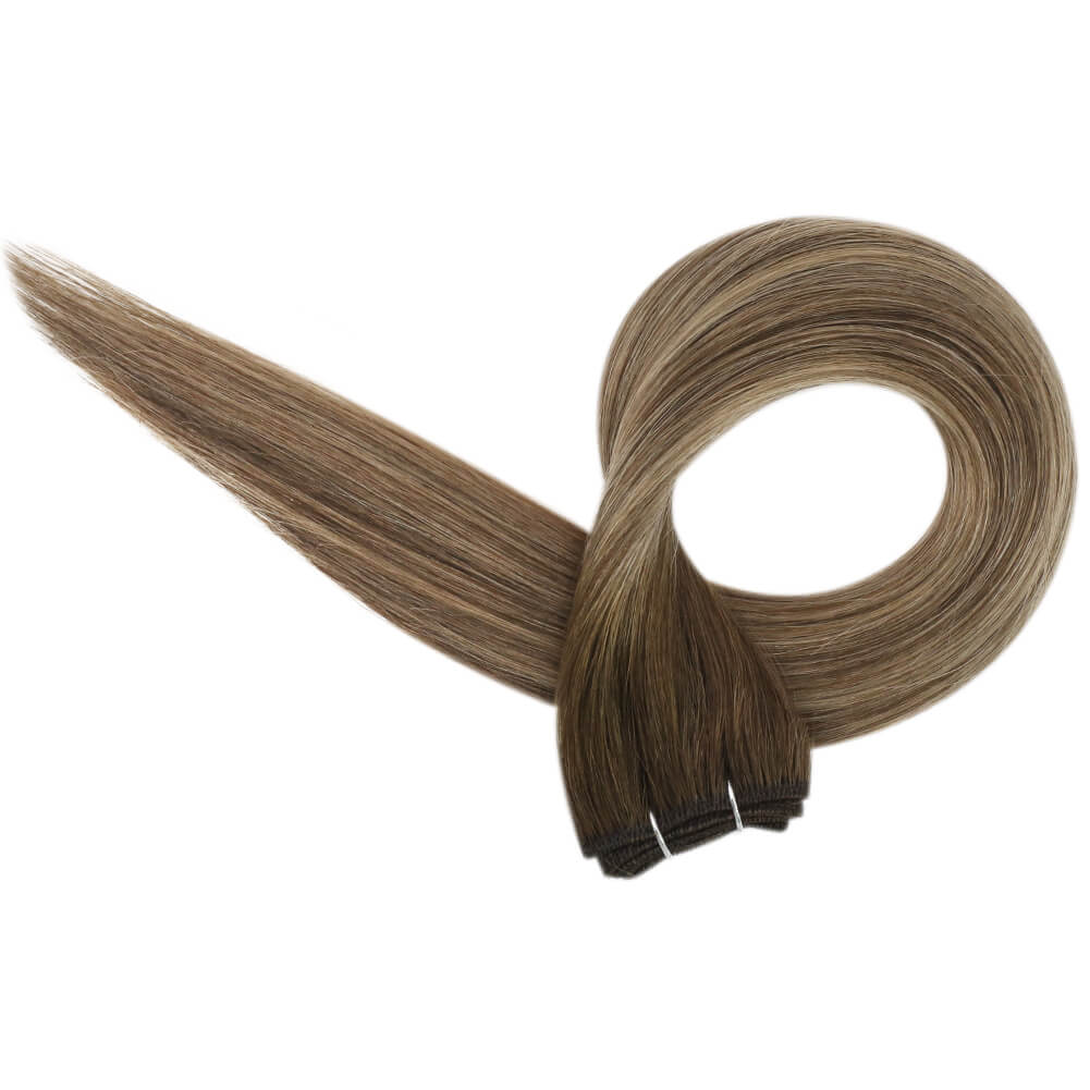 virgin machine hair weft extensions balayage brown