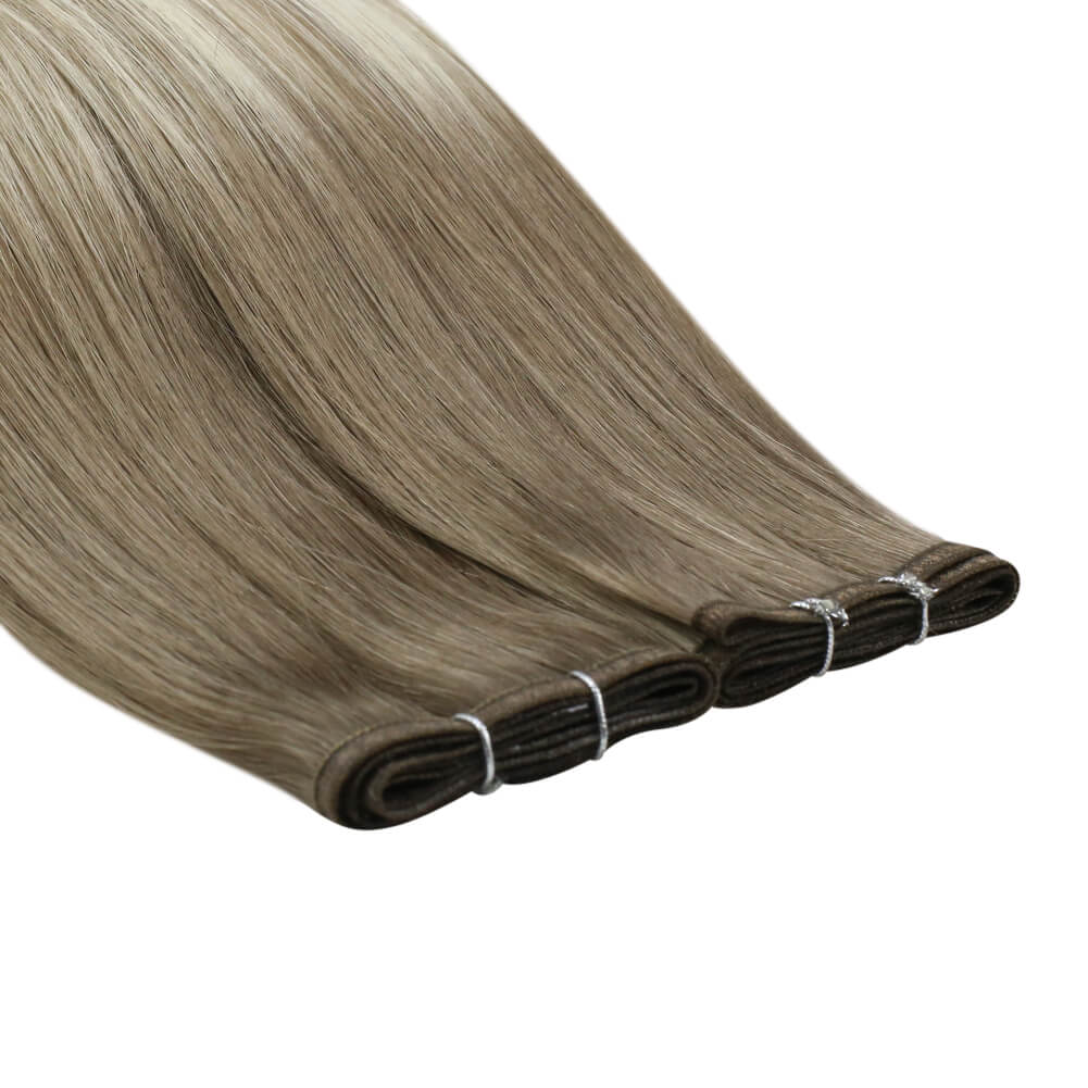flat weft extensions balayage brown mixed blonde