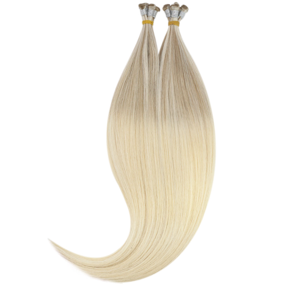 Human hair hand tied weft extensions