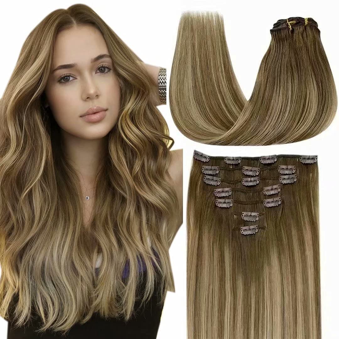 Human remy natural clip in hair extensions
