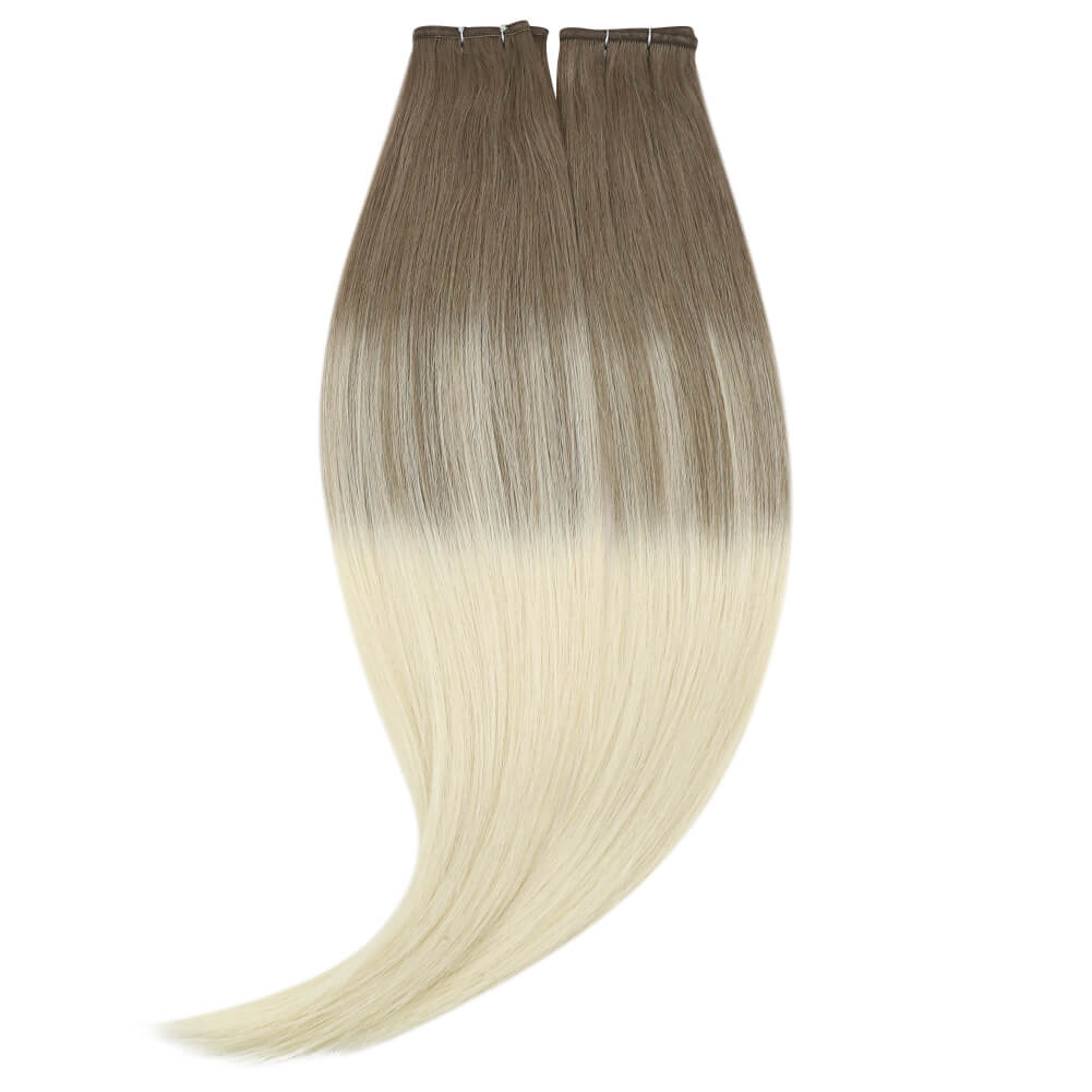flat weft hair extensions balayage brown with blonde