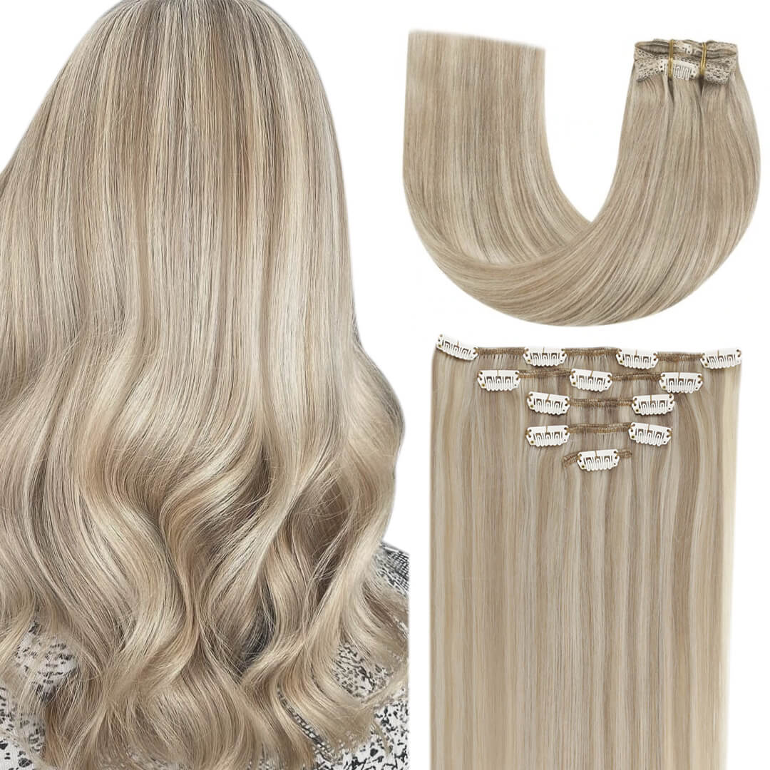 Human remy clip in hair extensions