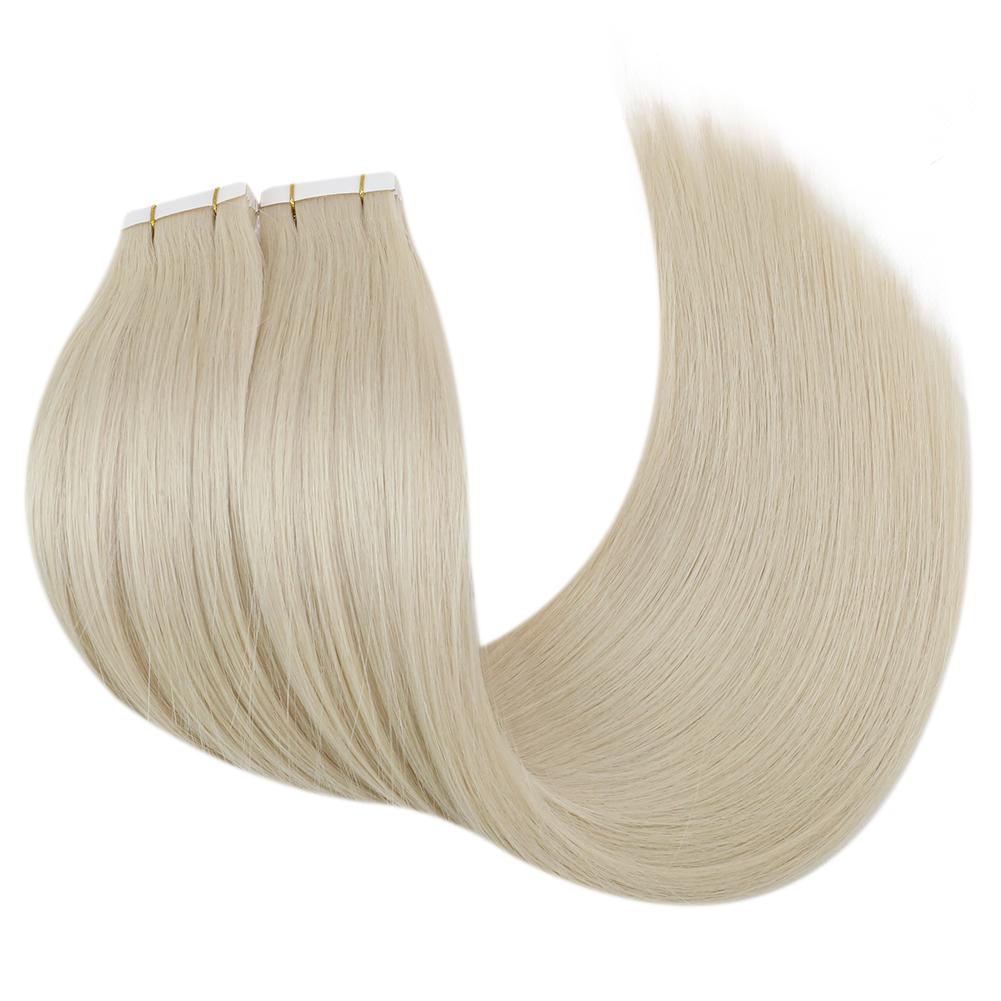 real hair tape in extensions whitest blonde