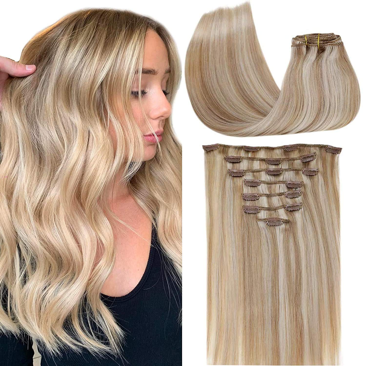 Human remy clip in hair extensions