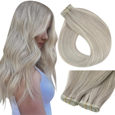 Human hair flat silk weft extensions highlight blonde