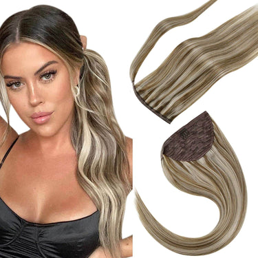 Human remy wrap around ponytail hair extensions