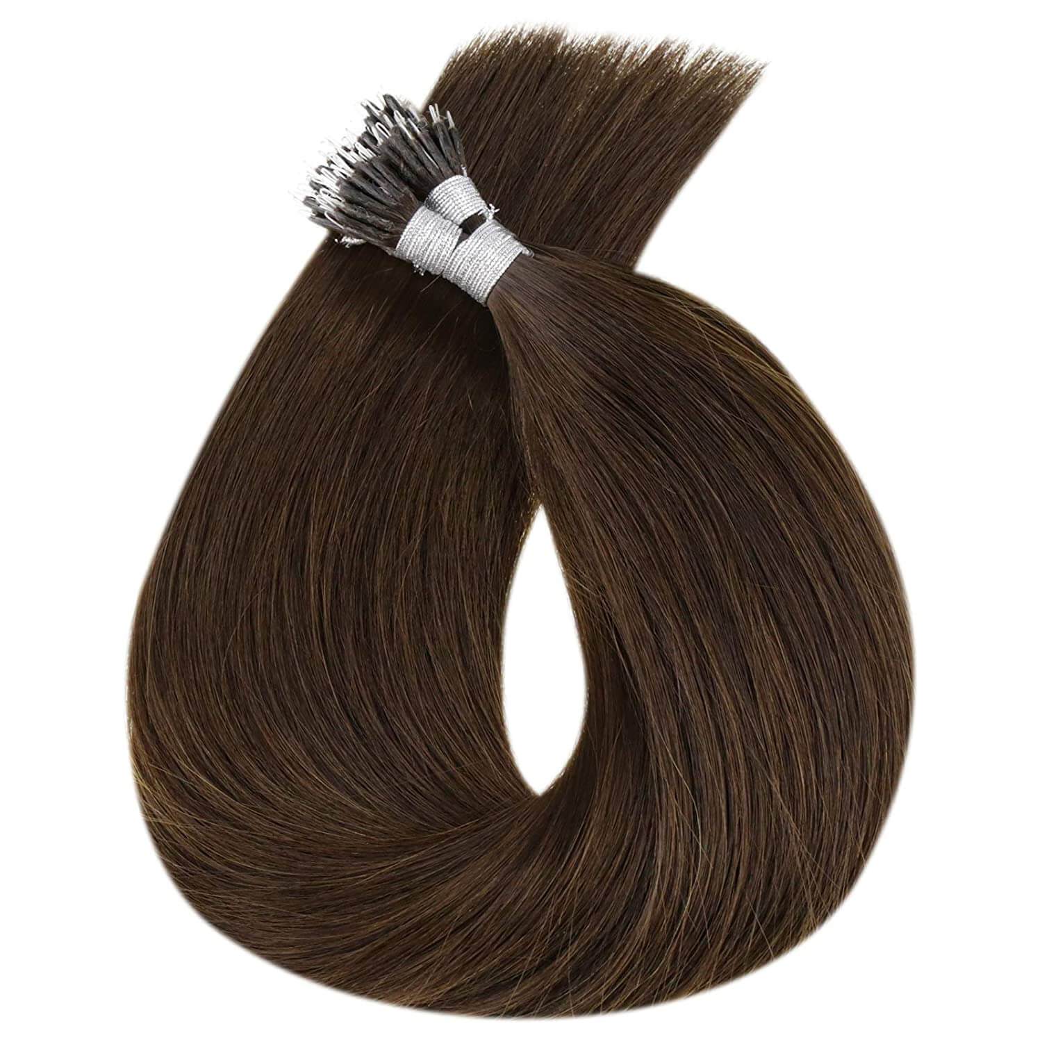 nano ring hair extensions remy hair straight dark brown