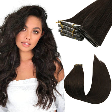 tape in hair extensions seamless human hair darkest brown