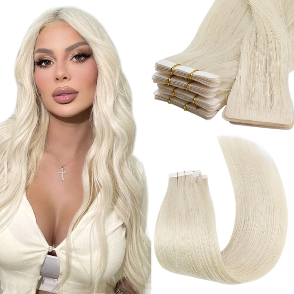 tape in hair extensions seamless virgin hair platinum blonde